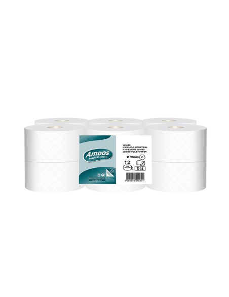 Papel Higiénico (Jumbo) 180mts 2Fls 30g Amoos 12un
